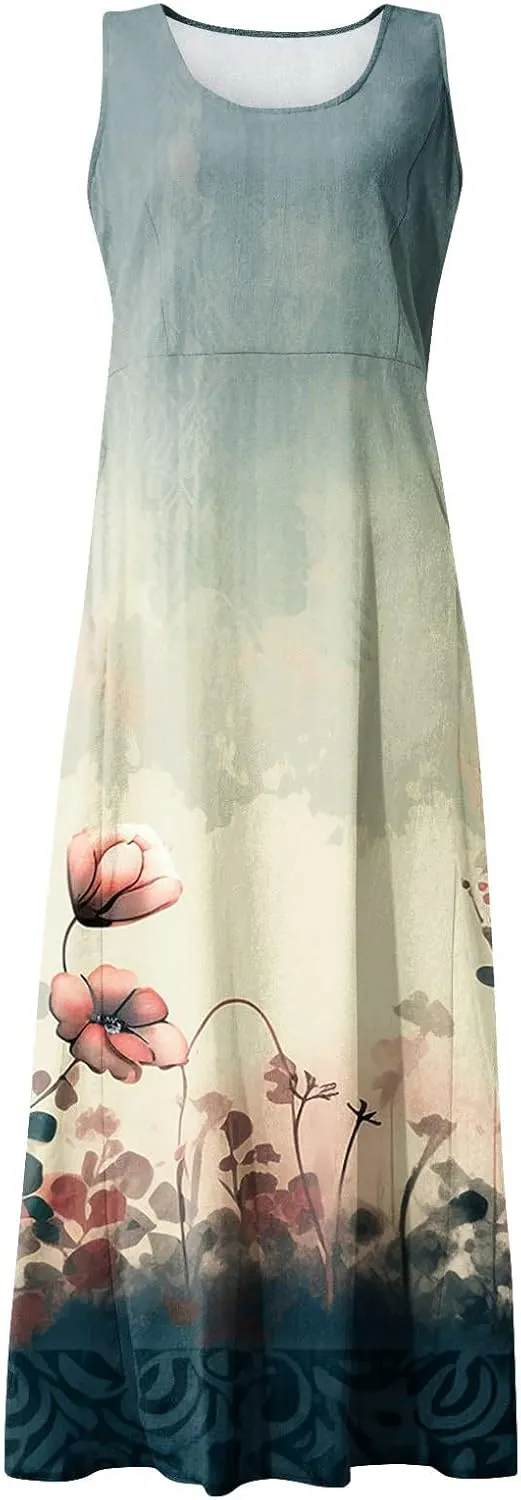 Spring Dresses Women Maxi Dress Loose Sleeveless Dresses Women Casual Spring Summer Cute