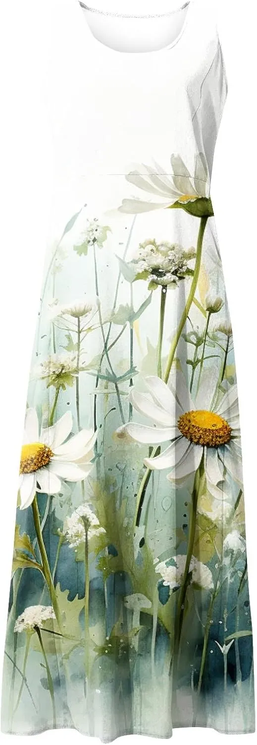 Spring Dresses Women Maxi Dress Loose Sleeveless Dresses Women Casual Spring Summer Cute