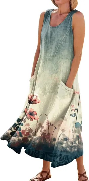 Spring Dresses Women Maxi Dress Loose Sleeveless Dresses Women Casual Spring Summer Cute