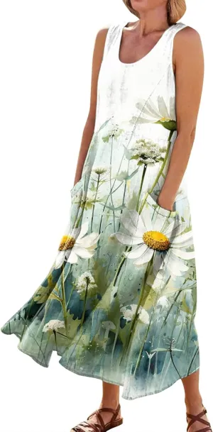 Spring Dresses Women Maxi Dress Loose Sleeveless Dresses Women Casual Spring Summer Cute