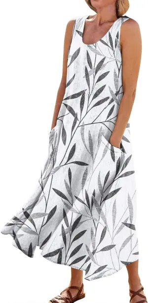 Spring Dresses Women Maxi Dress Loose Sleeveless Dresses Women Casual Spring Summer Cute