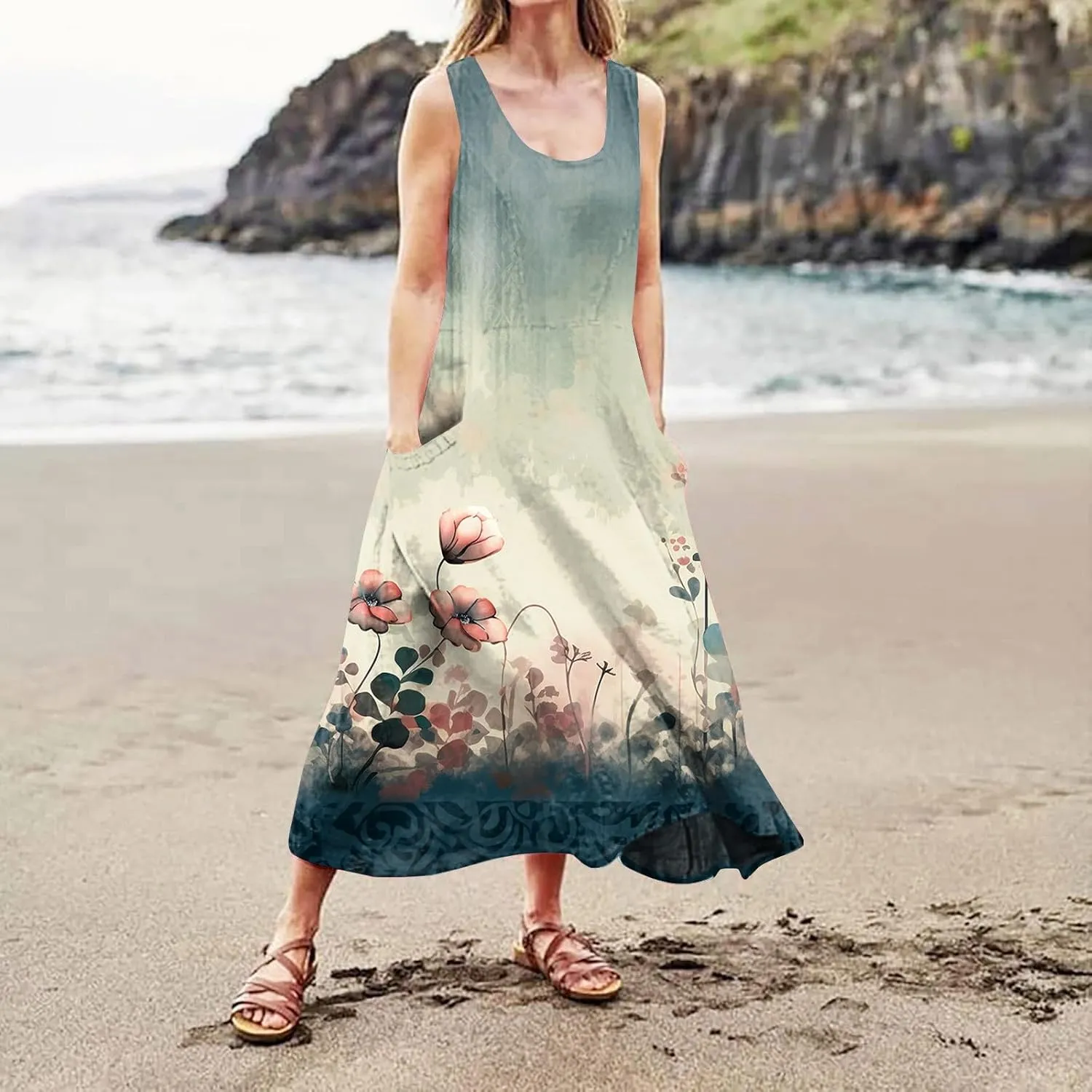 Spring Dresses Women Maxi Dress Loose Sleeveless Dresses Women Casual Spring Summer Cute