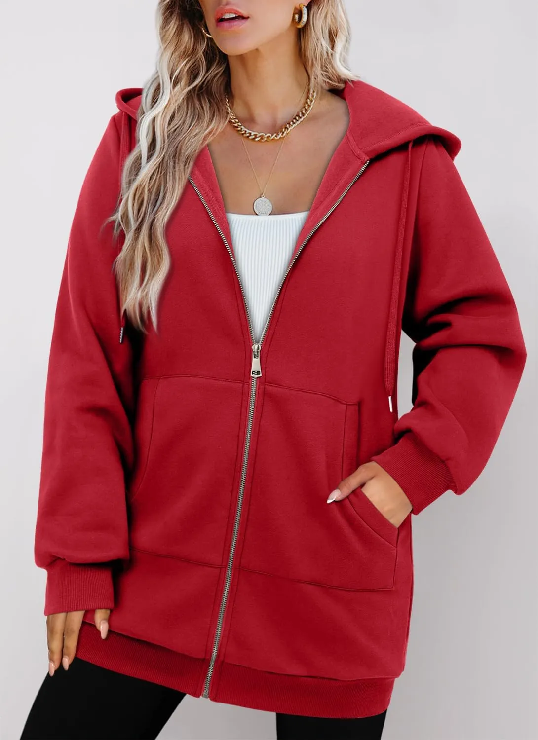 StunShow Women's Zip Up Hoodies Oversized Fleece Long Sleeve Sweatshirts Casual Fall Jacket Coat with Pocket(S-3XL)