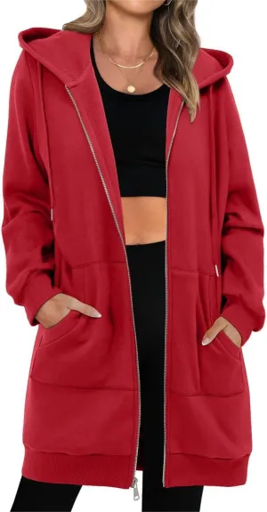 StunShow Women's Zip Up Hoodies Oversized Fleece Long Sleeve Sweatshirts Casual Fall Jacket Coat with Pocket(S-3XL)