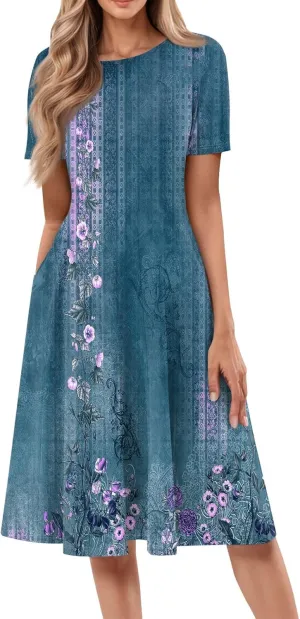 Summer Dresses for Women 2025 Midi Dresses for Women Short Sleeve A Line Summer Fitted Cute