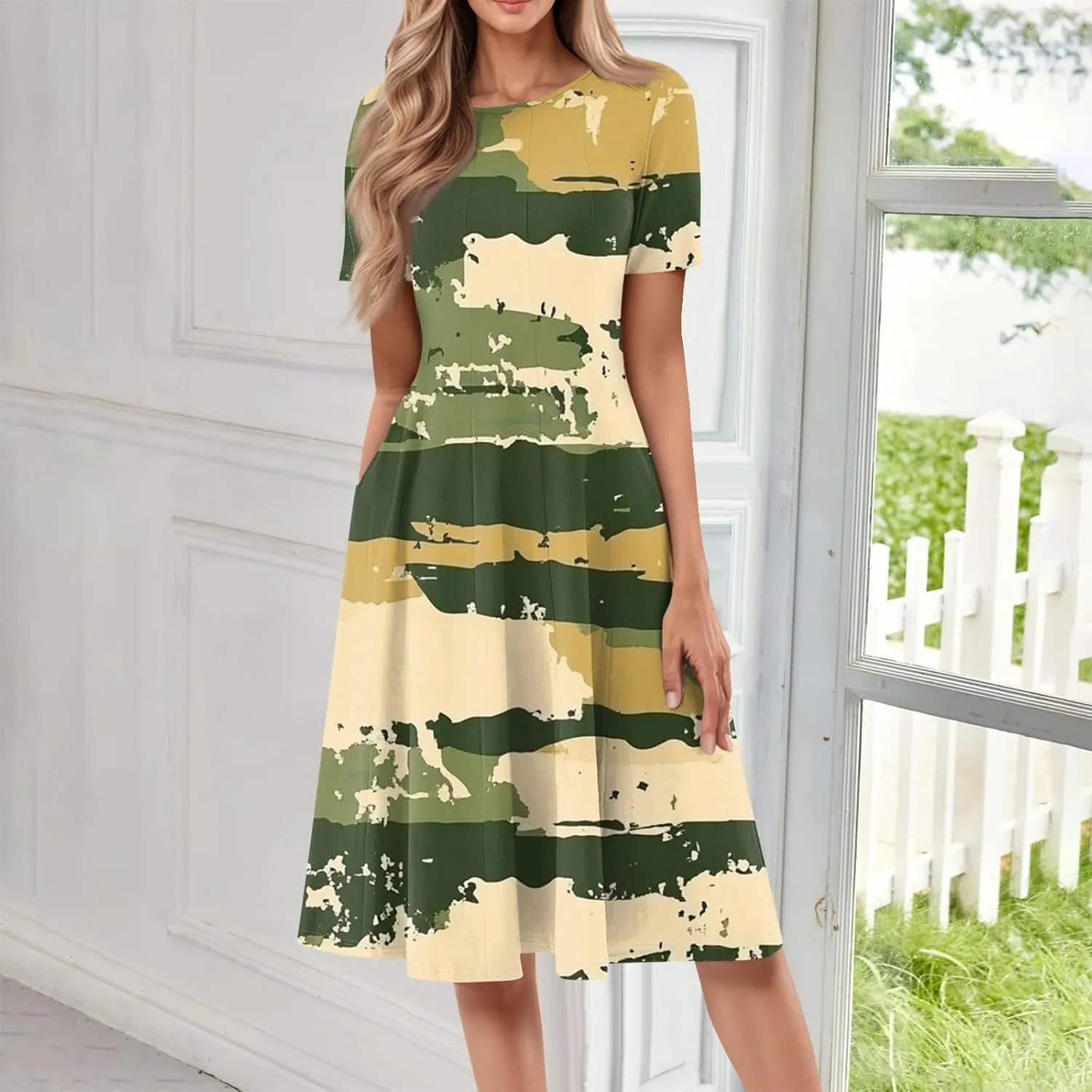 Summer Dresses for Women 2025 Midi Dresses for Women Short Sleeve A Line Summer Fitted Cute