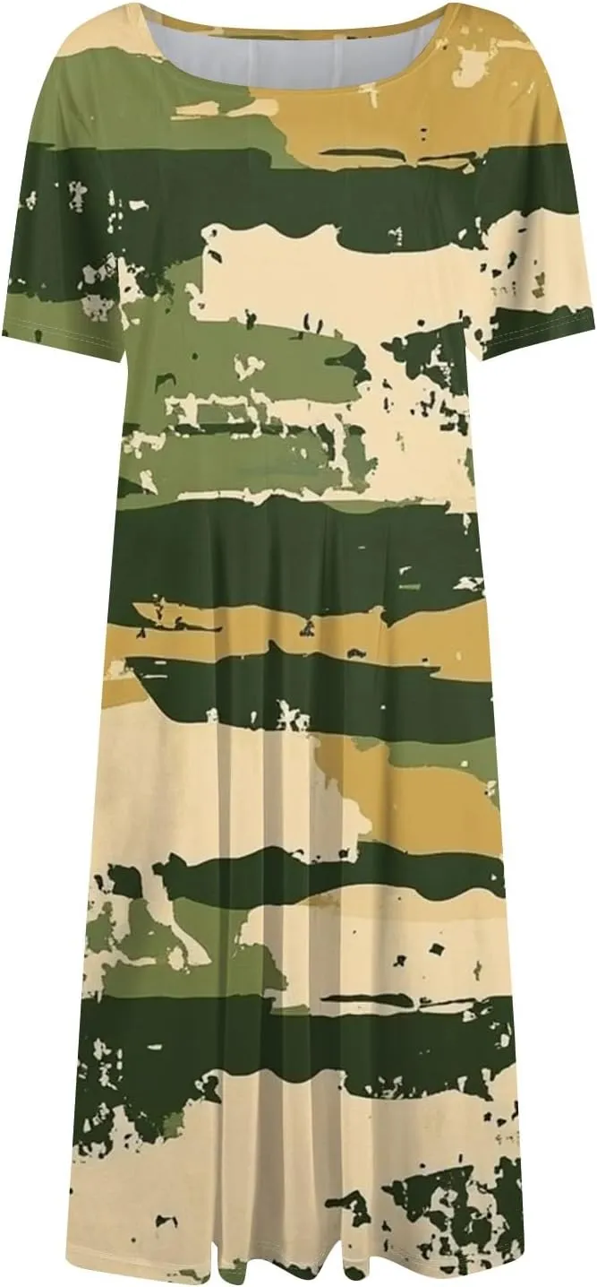 Summer Dresses for Women 2025 Midi Dresses for Women Short Sleeve A Line Summer Fitted Cute
