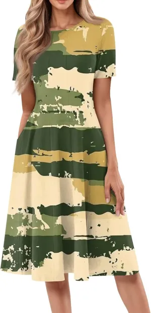 Summer Dresses for Women 2025 Midi Dresses for Women Short Sleeve A Line Summer Fitted Cute