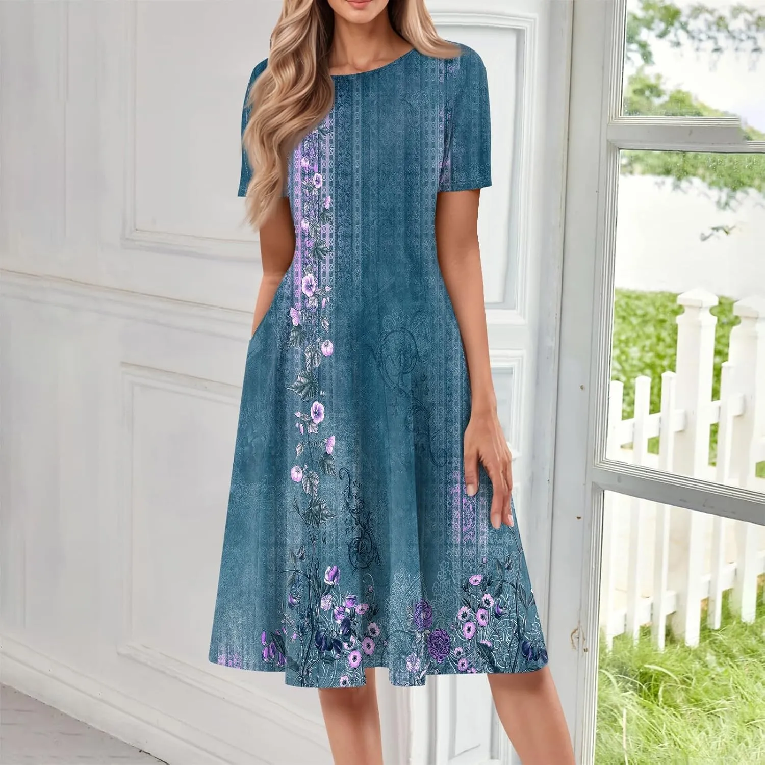 Summer Dresses for Women 2025 Midi Dresses for Women Short Sleeve A Line Summer Fitted Cute