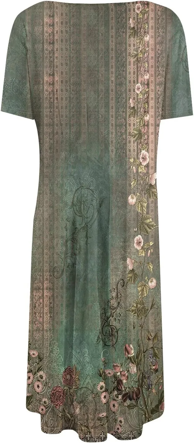 Summer Dresses for Women 2025 Smocked Summer Short Sleeve Midi Dresses for Women A Line