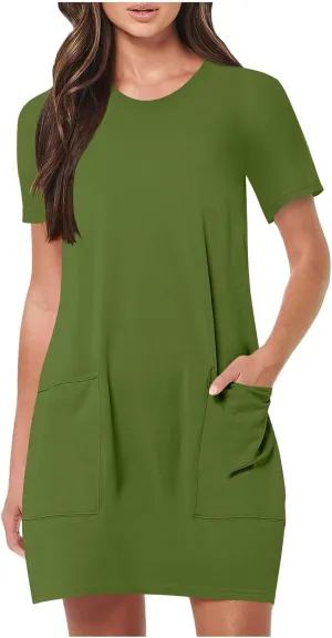 Summer Dresses for Women 2025 Summer Mini Dress Short Sleeve Loose Flowy Fit & Flare Cute