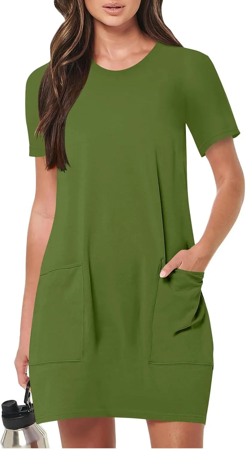 Summer Dresses for Women 2025 Summer Mini Dress Short Sleeve Loose Flowy Fit & Flare Cute