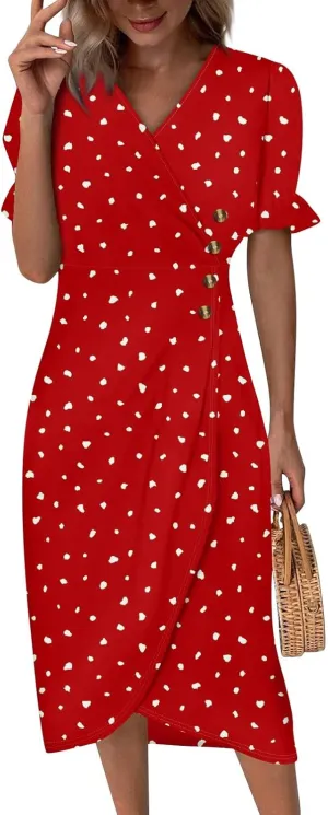 Summer Dresses for Women Midi Dresses for Women Puff Sleeve Loose Flowy Summer Swing Dress