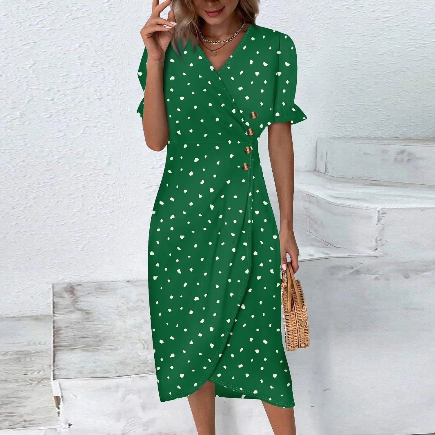 Summer Dresses for Women Midi Dresses for Women Puff Sleeve Loose Flowy Summer Swing Dress