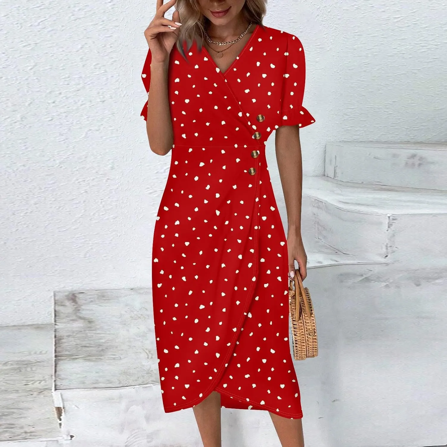 Summer Dresses for Women Midi Dresses for Women Puff Sleeve Loose Flowy Summer Swing Dress