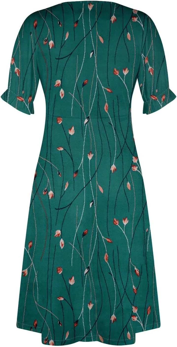Summer Dresses for Women Midi Dresses for Women Puff Sleeve Loose Flowy Summer Swing Dress