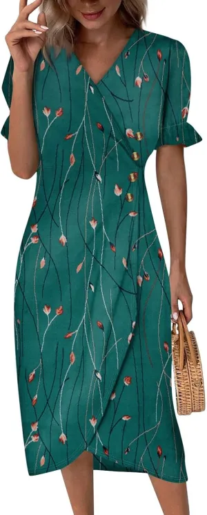 Summer Dresses for Women Midi Dresses for Women Puff Sleeve Loose Flowy Summer Swing Dress