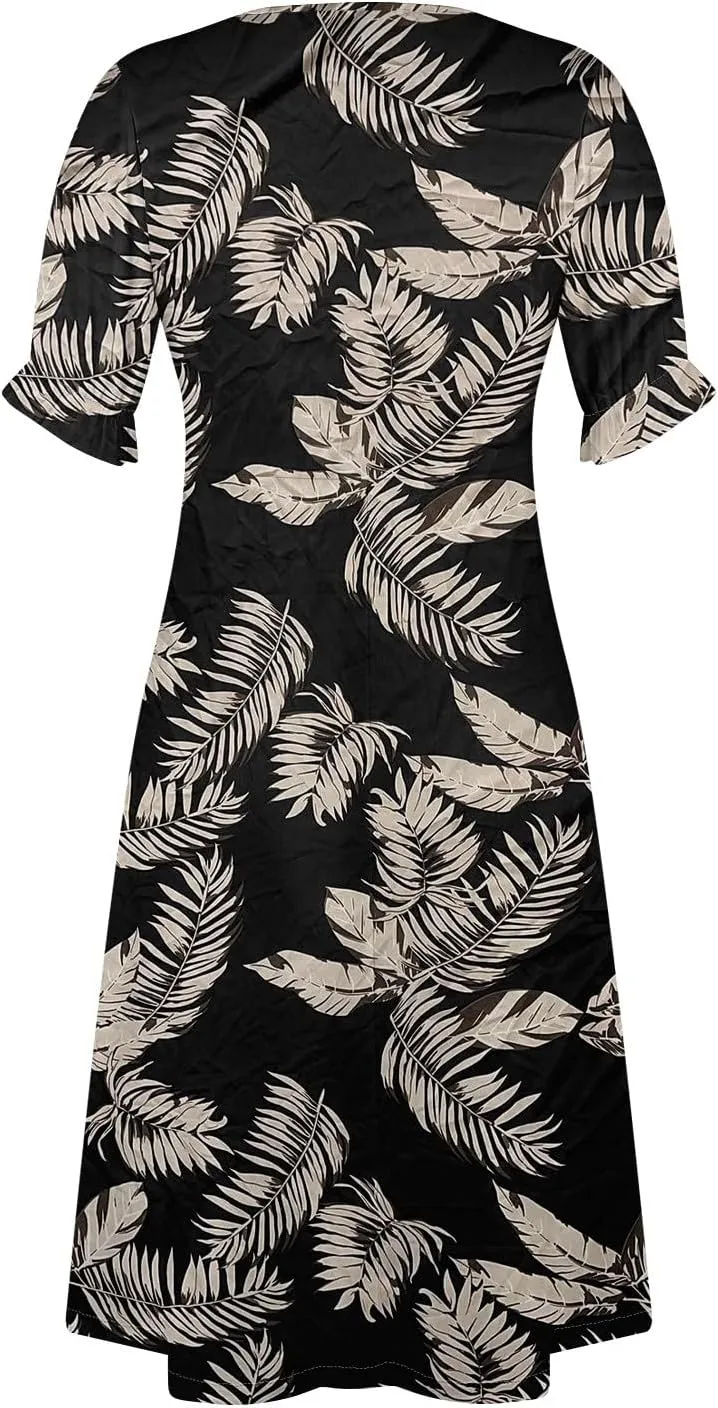 Summer Dresses for Women Wrap Midi Dresses for Women Puff Sleeve Trendy Summer Loose Casual Vintage Cute