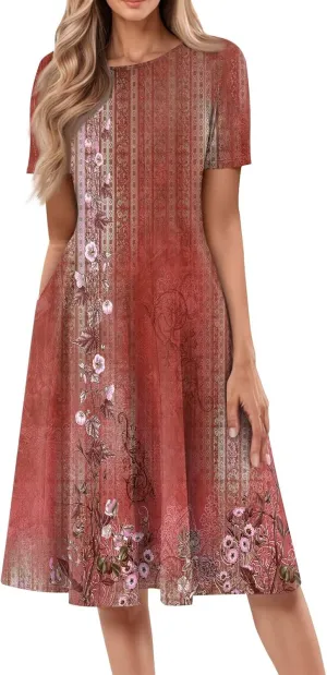 Summer Dresses Women Midi Dresses for Women Summer Short Sleeve Dresses Women Casual Spring Loose Fit Cute