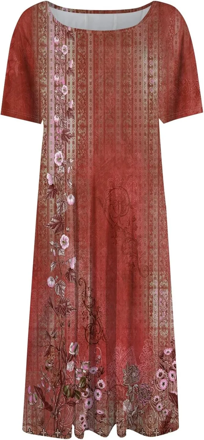 Summer Dresses Women Midi Dresses for Women Summer Short Sleeve Dresses Women Casual Spring Loose Fit Cute