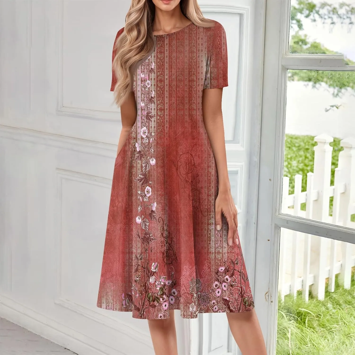 Summer Dresses Women Midi Dresses for Women Summer Short Sleeve Dresses Women Casual Spring Loose Fit Cute