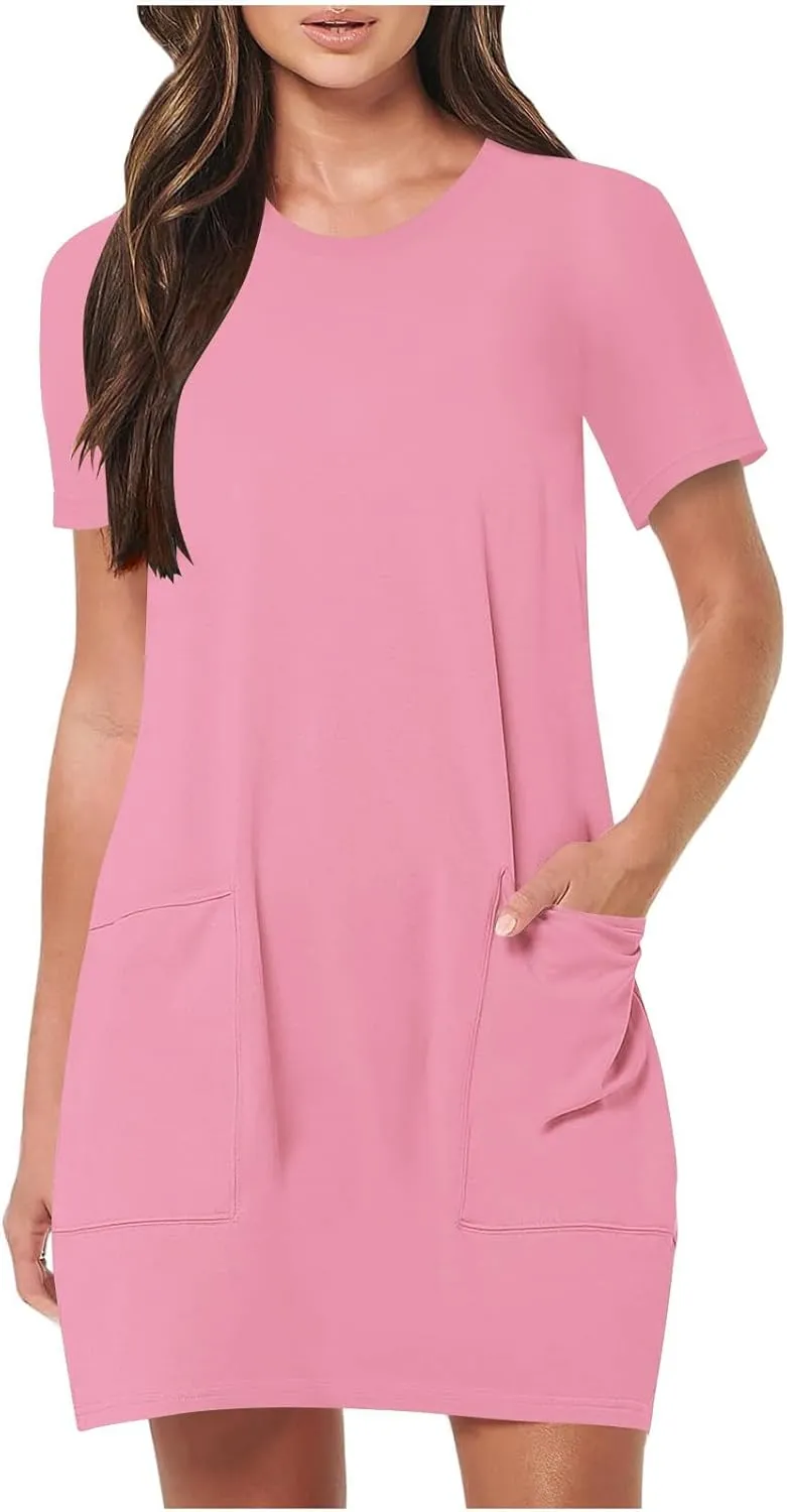 Summer Dresses Women Short Sleeve Mini Dress Fitted Loose Flowy Dresses Women Casual Spring Summer