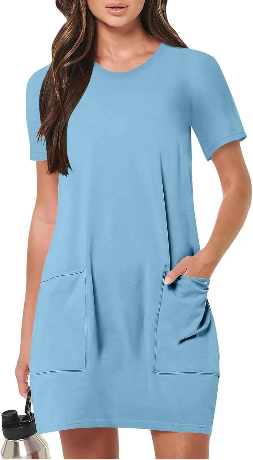 Summer Dresses Women Short Sleeve Mini Dress Fitted Loose Flowy Dresses Women Casual Spring Summer