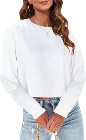 Tankaneo Womens Long Sleeve Crop Tops Loose Fit Cropped Tshirt 2025 Crew Neck Casual Shirts