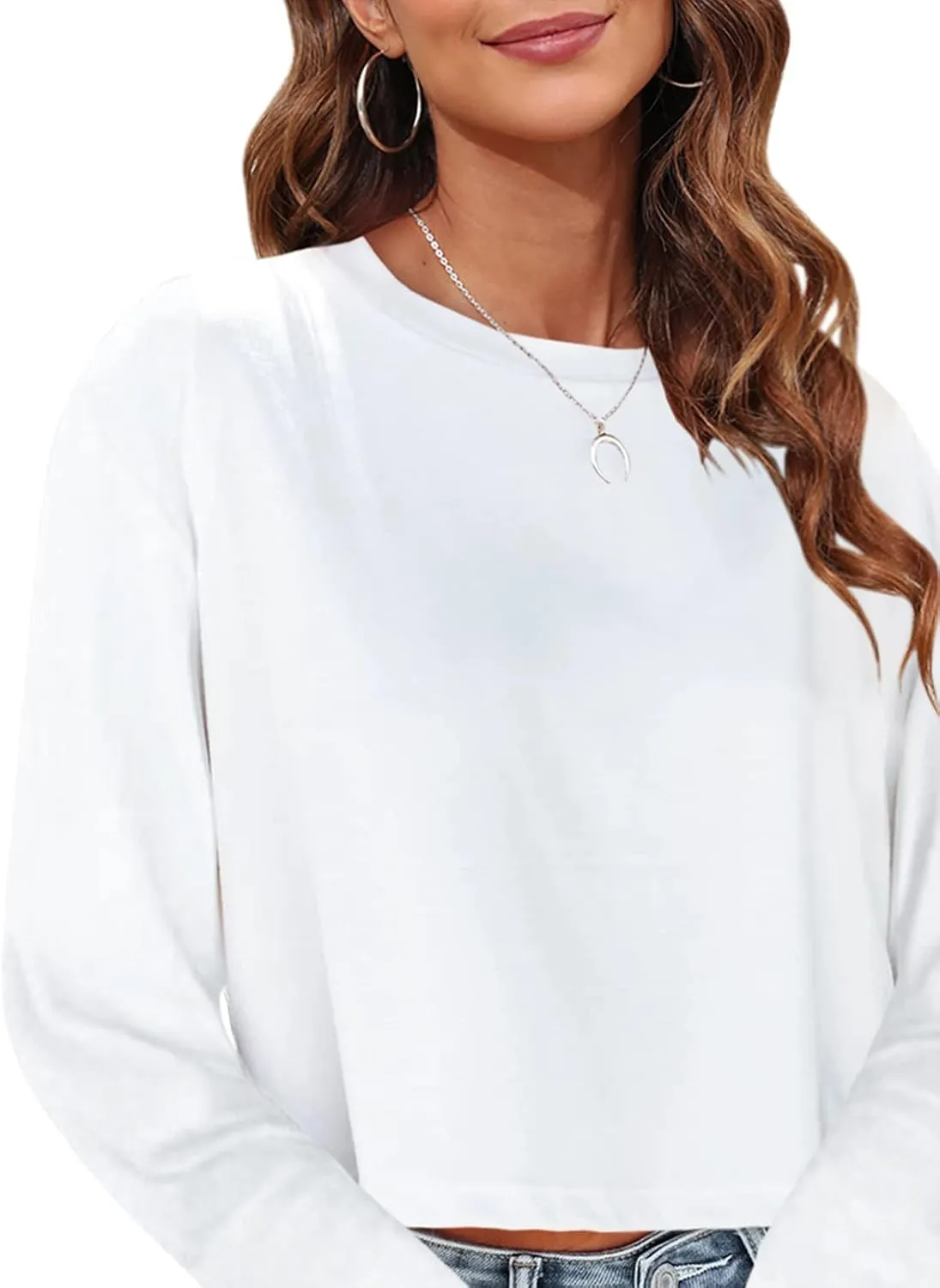Tankaneo Womens Long Sleeve Crop Tops Loose Fit Cropped Tshirt 2025 Crew Neck Casual Shirts