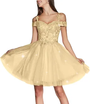 Teen Glitter Tulle Homecoming Dresses A Line Short Prom Dress Sweetheart Lace Applique Cocktail Gown