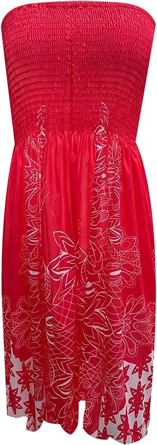 TICBRY Tube Dress for Womens Summer Beach Casual Strapless Boho Smocked Cover Ups Dress