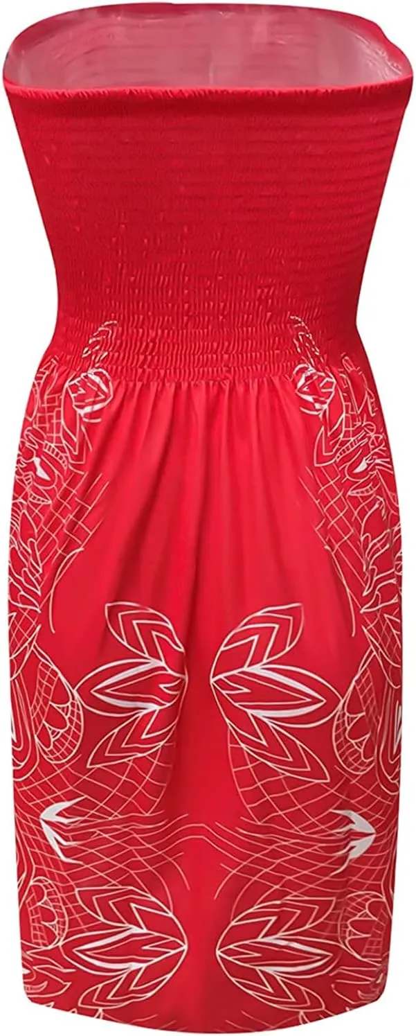 TICBRY Tube Dress for Womens Summer Beach Casual Strapless Boho Smocked Cover Ups Dress