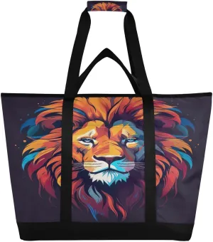 Tiger Black Tote Bag for Women with Zipper Reusable Grocery Bags Foldable Insulated Cooler Bag Shopping Bags Totes Handbags for Groceries Picnic Travel Work Beach