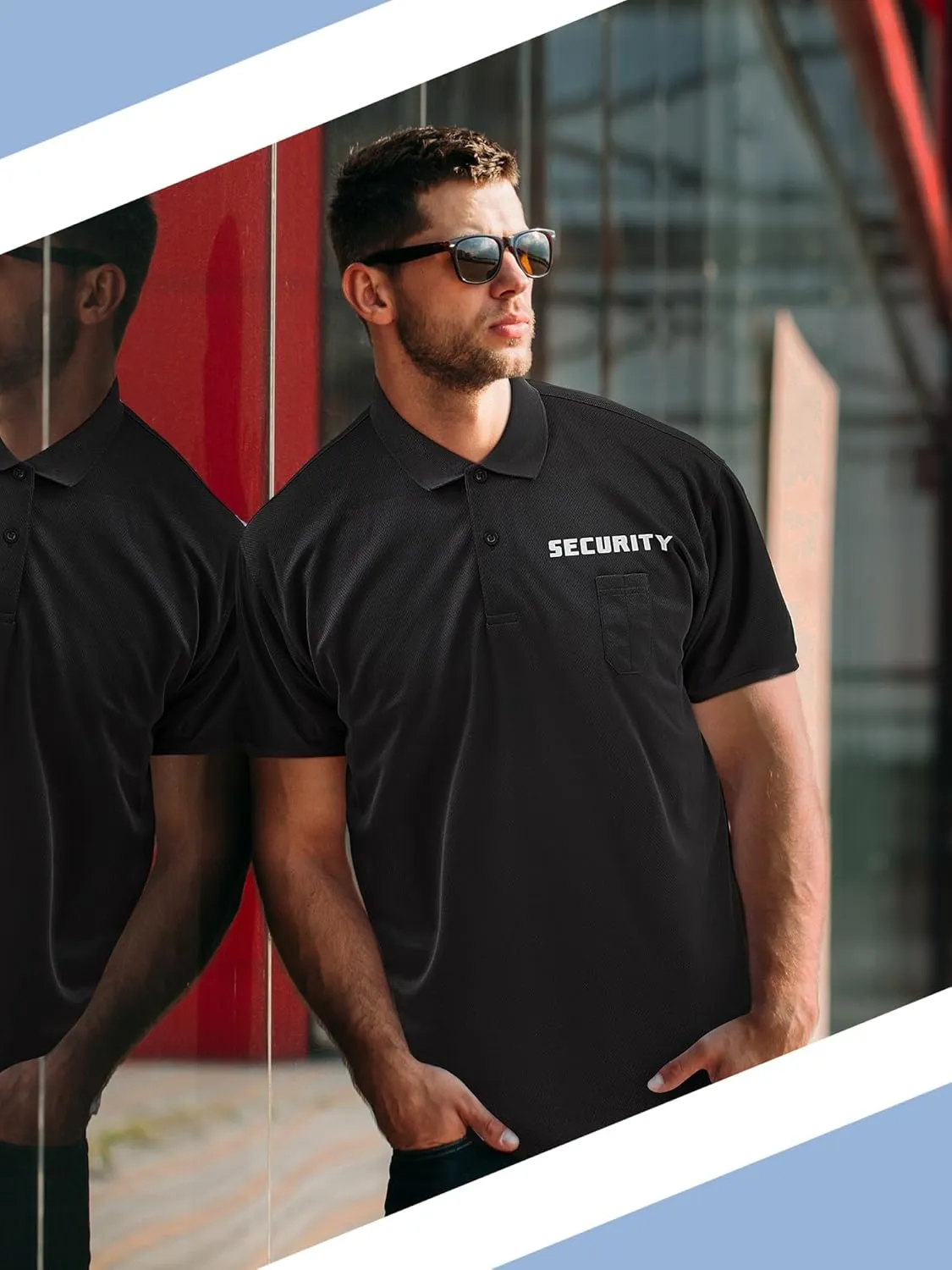 Toulite 6 Pcs Black Security Shirts for Men Security Guard Costume Front Back Print Event Safety Officer Uniform