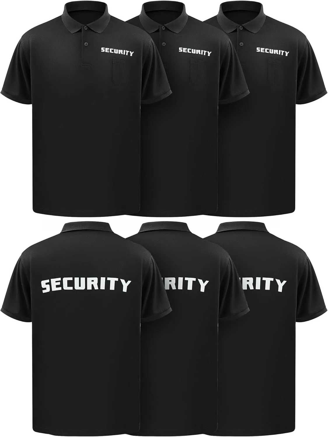 Toulite 6 Pcs Black Security Shirts for Men Security Guard Costume Front Back Print Event Safety Officer Uniform