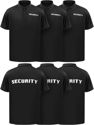 Toulite 6 Pcs Black Security Shirts for Men Security Guard Costume Front Back Print Event Safety Officer Uniform