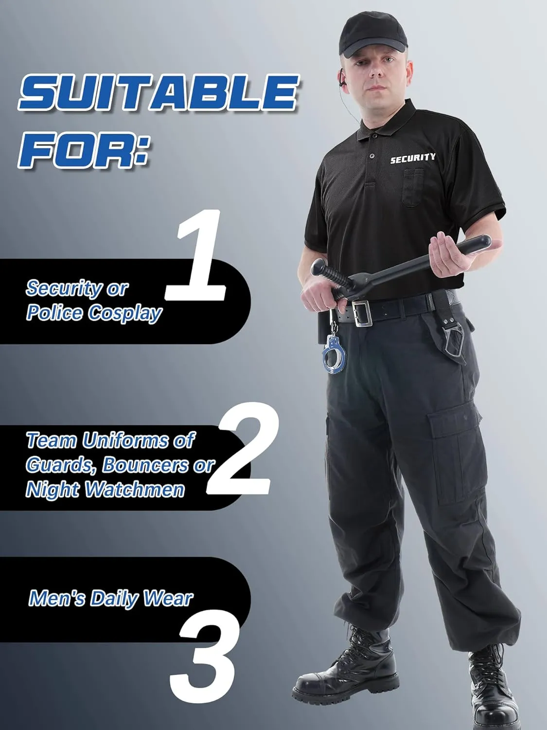 Toulite 6 Pcs Black Security Shirts for Men Security Guard Costume Front Back Print Event Safety Officer Uniform