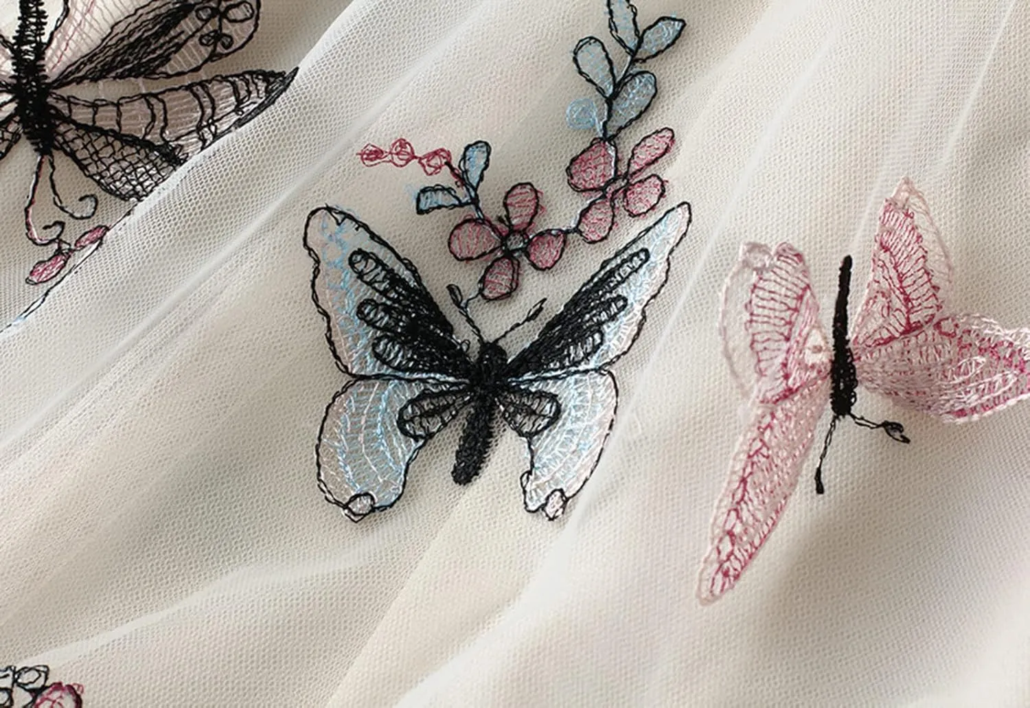 Tulle Skirts for Women High Waist Layered Floral Print Embroidery Mesh A-Line Skirt Party Dress