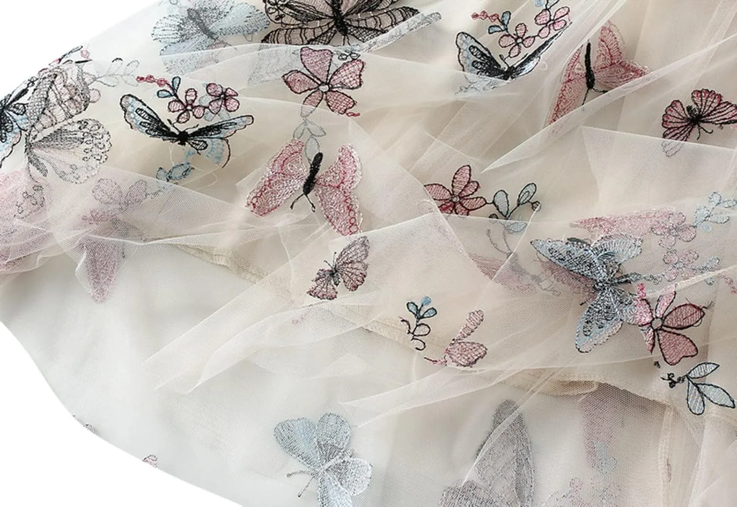 Tulle Skirts for Women High Waist Layered Floral Print Embroidery Mesh A-Line Skirt Party Dress
