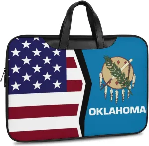 U.S.A And Oklahoma State Flag Leather Bag Laptop Case Slim Water Resistant Computer Bags with Handle Briefcase for Work