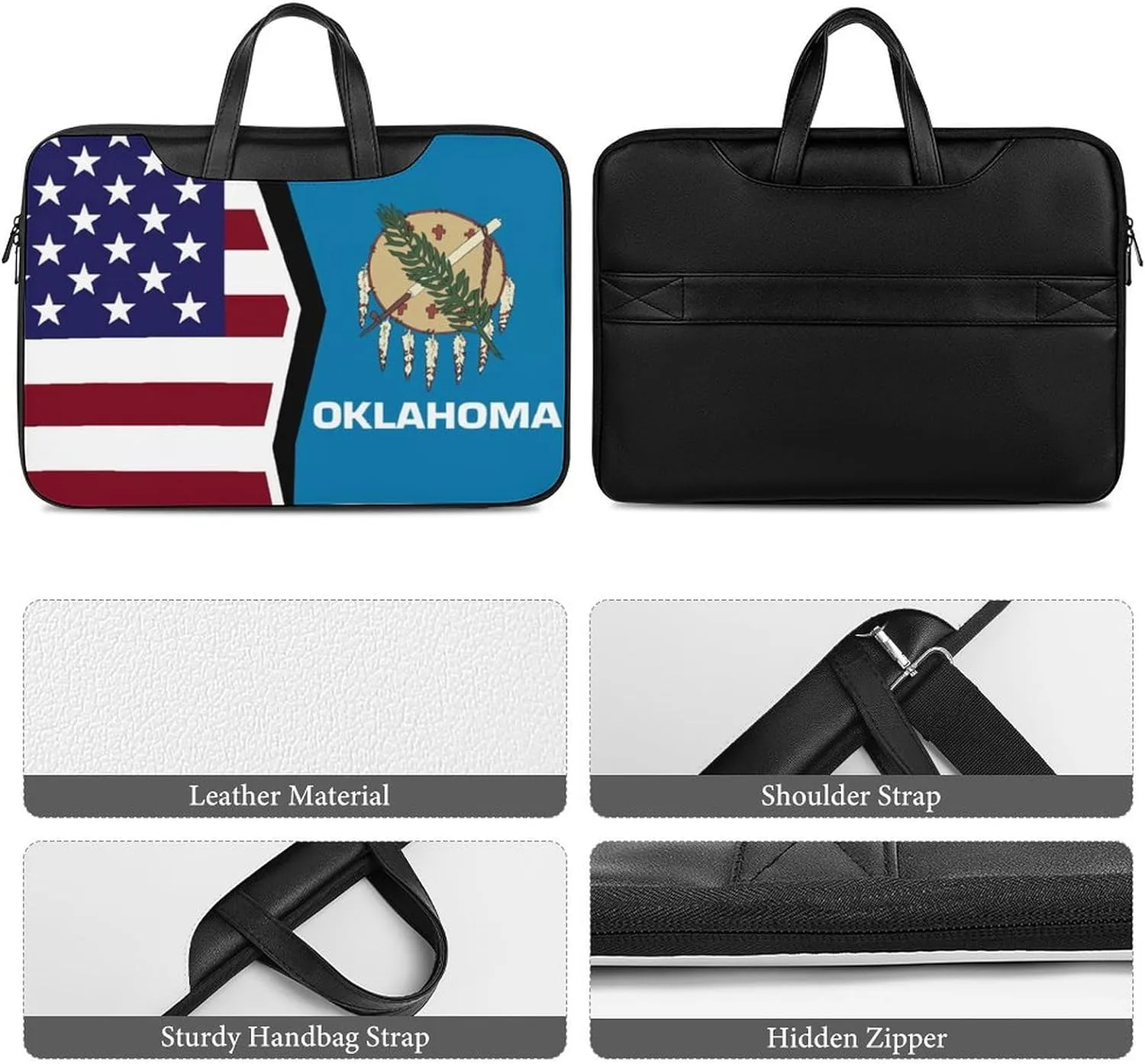 U.S.A And Oklahoma State Flag Leather Bag Laptop Case Slim Water Resistant Computer Bags with Handle Briefcase for Work