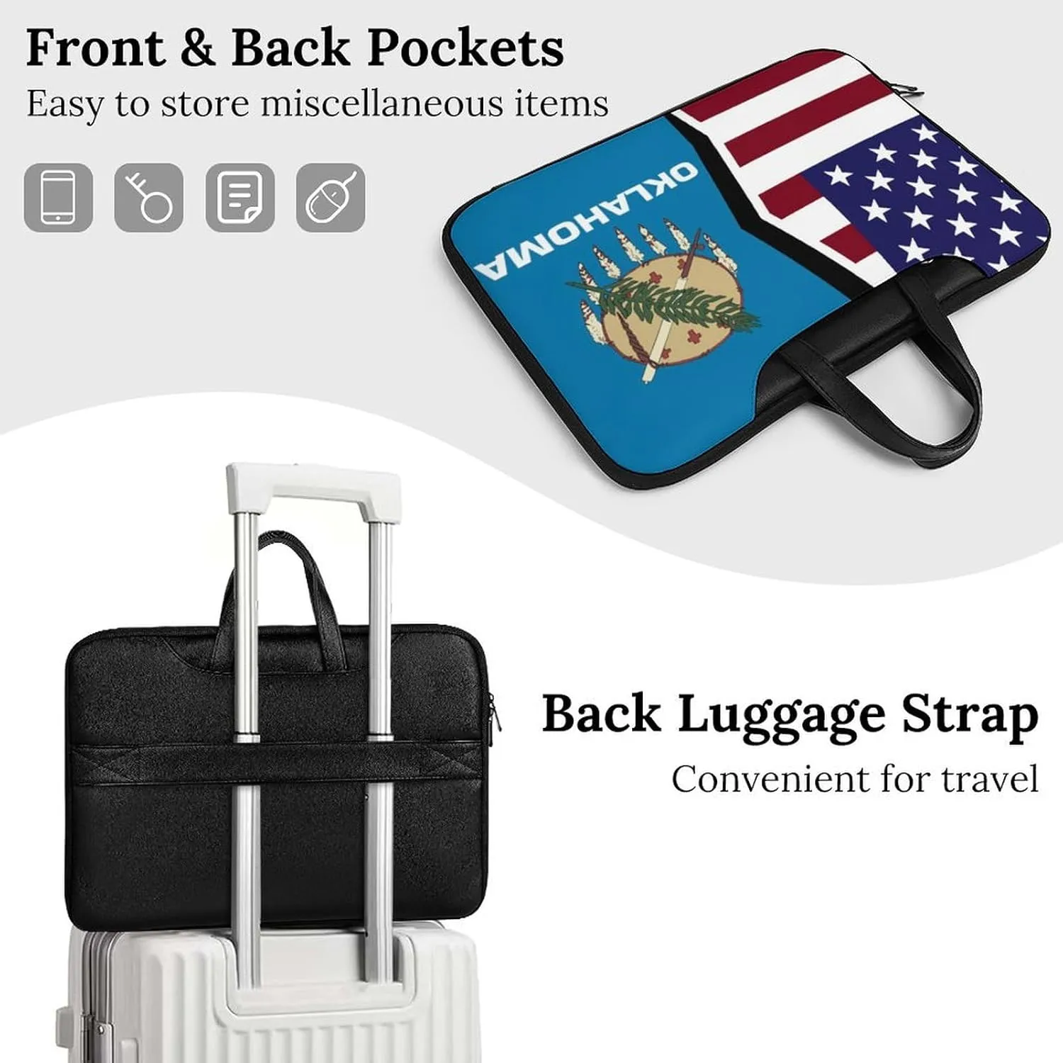 U.S.A And Oklahoma State Flag Leather Bag Laptop Case Slim Water Resistant Computer Bags with Handle Briefcase for Work