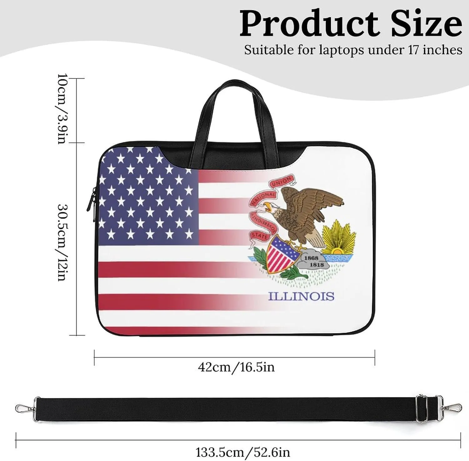 U.S.A Illinois State Flag Leather Bag Laptop Case Slim Water Resistant Computer Bags with Handle Briefcase for Work