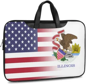U.S.A Illinois State Flag Leather Bag Laptop Case Slim Water Resistant Computer Bags with Handle Briefcase for Work