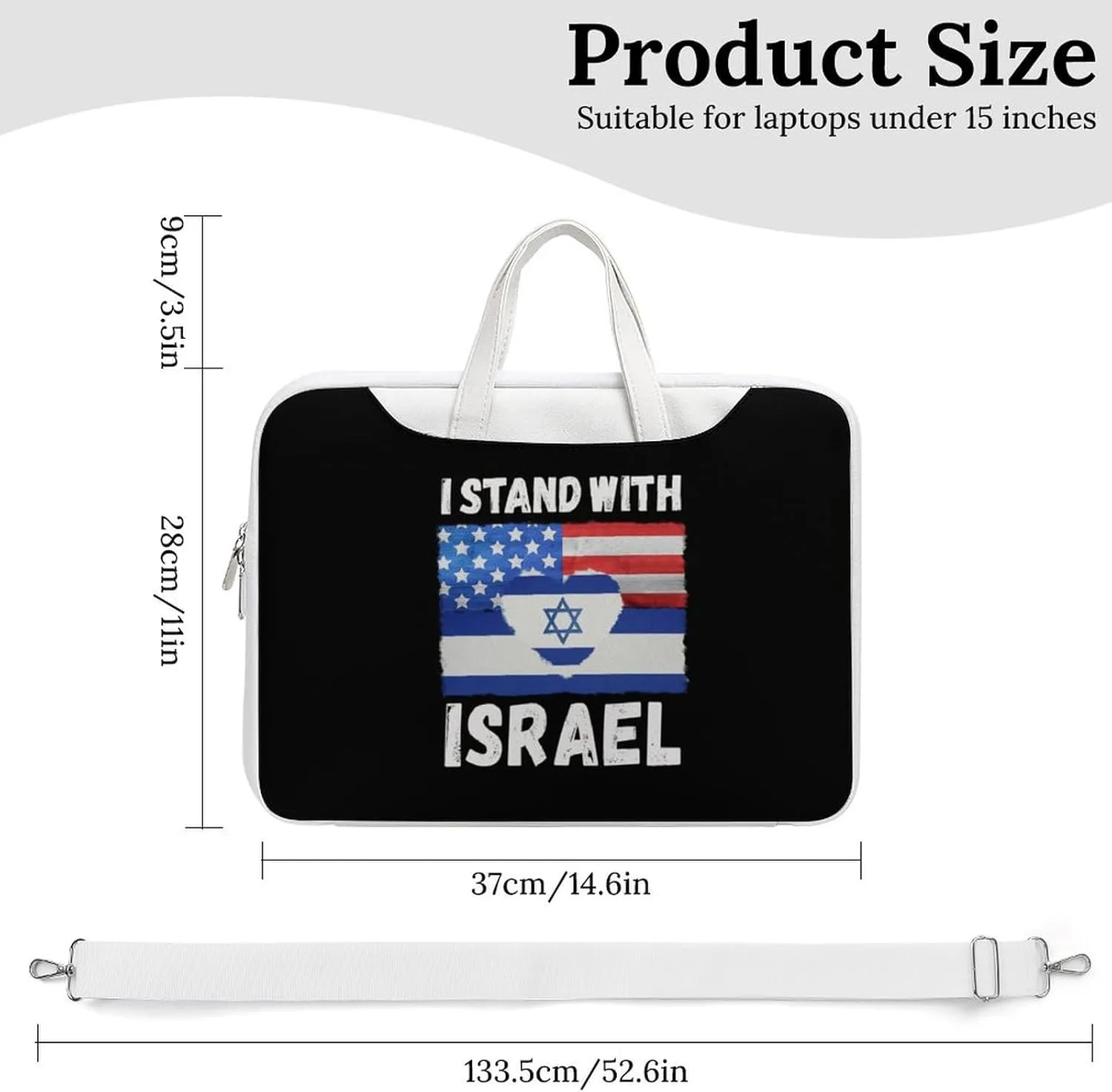 U.S.A Israel Stand with Leather Bag Laptop Case Slim Water Resistant Computer Bags with Handle Briefcase for Work