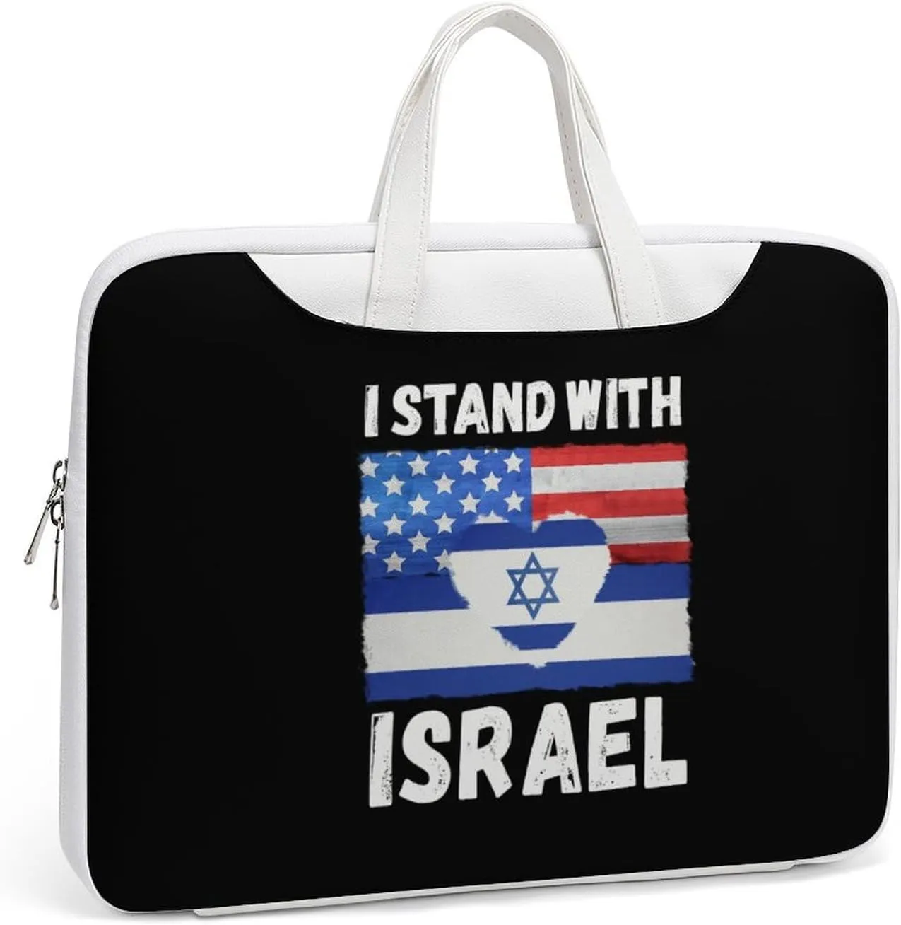 U.S.A Israel Stand with Leather Bag Laptop Case Slim Water Resistant Computer Bags with Handle Briefcase for Work
