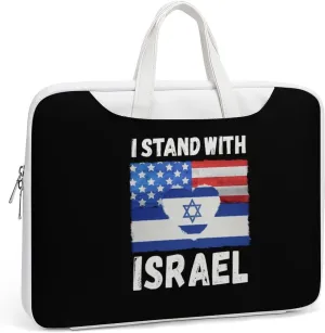U.S.A Israel Stand with Leather Bag Laptop Case Slim Water Resistant Computer Bags with Handle Briefcase for Work