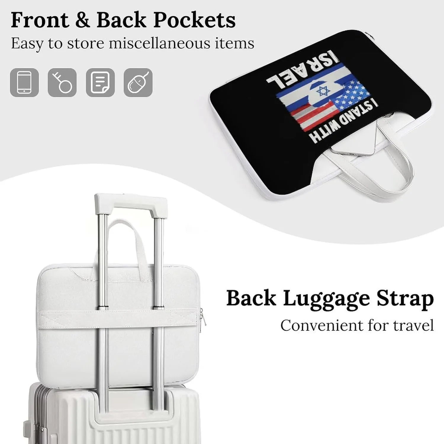 U.S.A Israel Stand with Leather Bag Laptop Case Slim Water Resistant Computer Bags with Handle Briefcase for Work