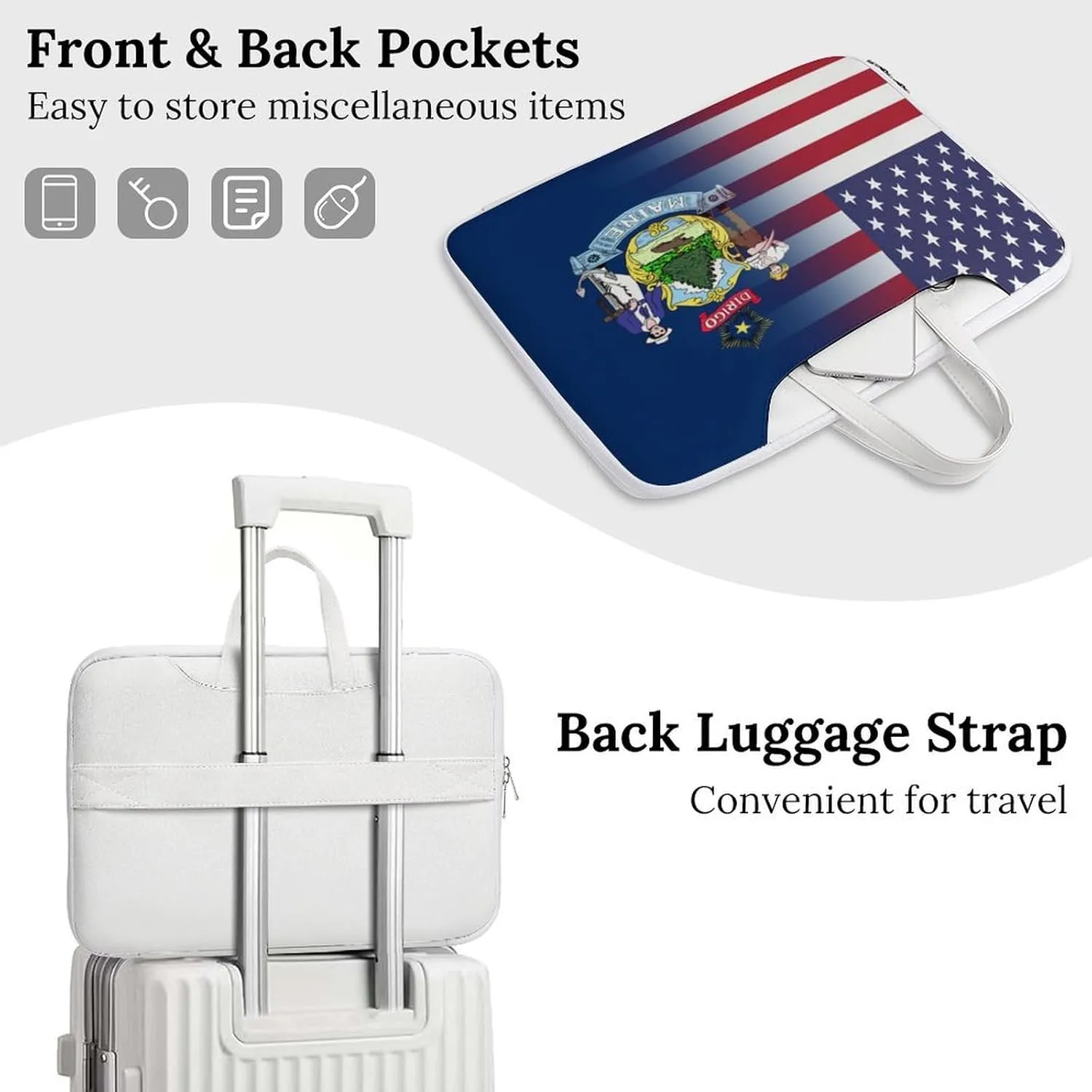 U.S.A Maine State Flag Leather Bag Laptop Case Slim Water Resistant Computer Bags with Handle Briefcase for Work