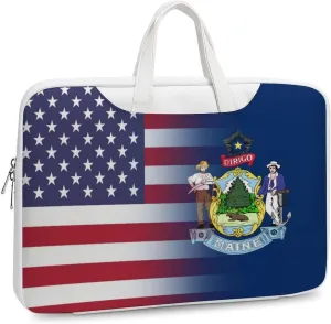 U.S.A Maine State Flag Leather Bag Laptop Case Slim Water Resistant Computer Bags with Handle Briefcase for Work